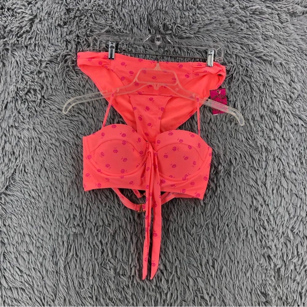 Candies Bikini Womens Size Large Roses 2 Piece Bikini Swimsuit Set NWT